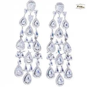 PAENENPH JEWELRY 14K Gold Natural Crystal Chandelier Earrings for Women Dainty Moissanite Tassel Style Long Drop Earrings with Beautiful Jewelry Box Perfect Gift for Her