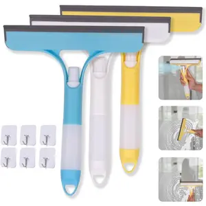 3 count  for Shower Glass, 3 in 1 Window , , Sponge Wipe,  , for  Window, Mirror, Tile Walls, with 6 Wall Hooks, Easy to Clean Kit, Yellow, Blue, White