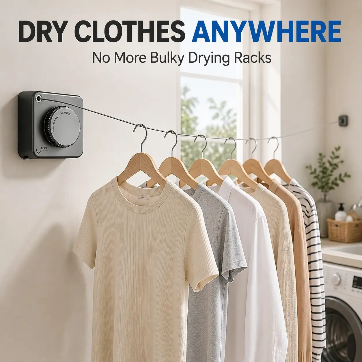 15.75 ft retractable clothes hanger cable, wall-mounted indoor clothes hanger cable made with 304 stainless steel wire, space-saving drying rack for bathrooms, apartments, and homes