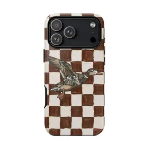 Retro Duck Checkered Phone Case – Brown Vintage Aesthetic Duck - Phone Case For Iphone 17 16 15promax, Gift