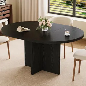 Garvee Extendable Round Dining Table for 4 to 8 People, 43.3 to 59 Inch Modern Kitchen Table with Removable Leaves, Black Oval Dinner Table for Dining Room, Living Room, Apartment