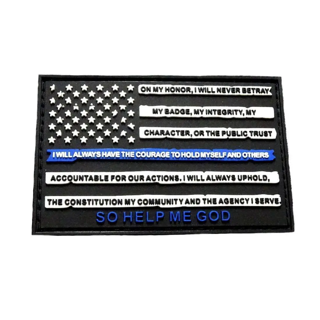 Police Thin Blue Line American Flag Leo Oath Patch (HOOK-PVC Rubber)