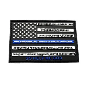Police Thin Blue Line American Flag Leo Oath Patch (HOOK-PVC Rubber)