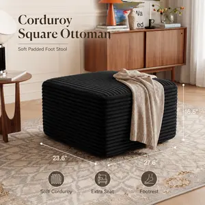 Soft Padded Corduroy Ottoman, 27.6 in Square Upholstered Footstool, Modern Accent Furniture for Living Room, Bedroom Decor