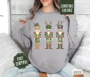 Camo Nutcracker Christmas Sweatshirt Comfort Colors, Country Christmas Sweater,  Womens Holiday Hunting Crewneck