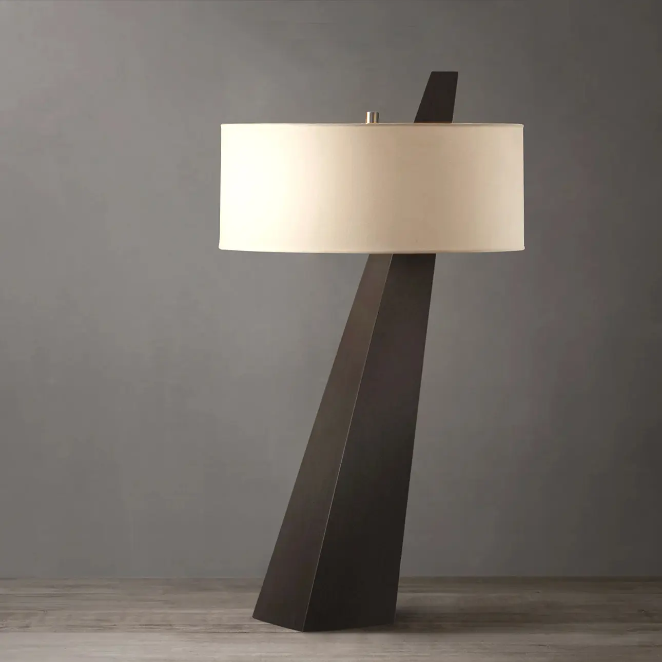 Obelisk Table Lamp - Chestnut Wood, Linen Shade, On/Off Switch
