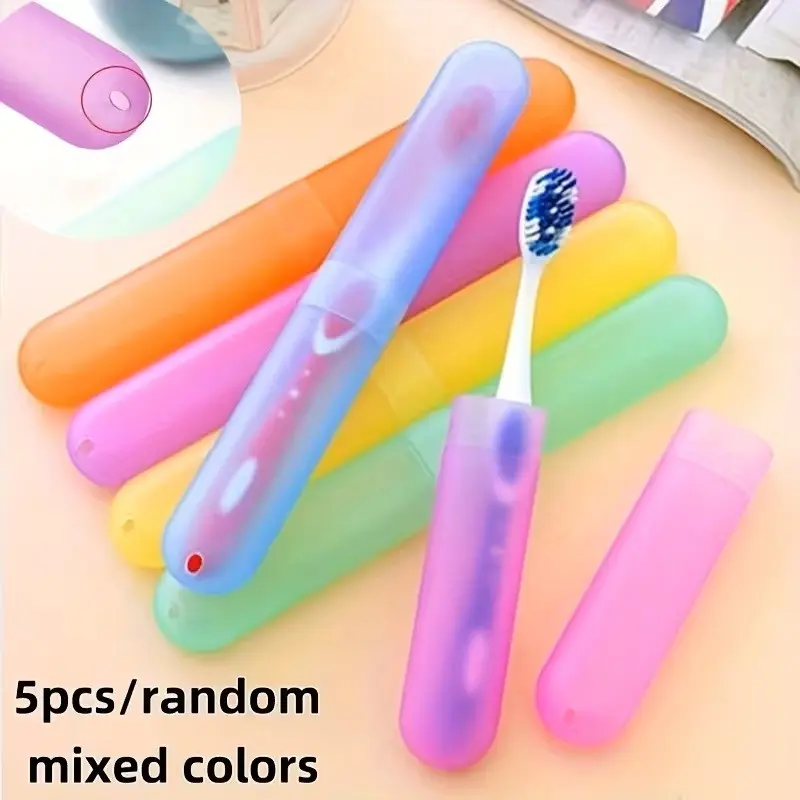 5-Pack Random Colors Toothbrush Holder, Breathable Travel Set, Semi-Transparent Pastel Colors, Ideal for Home, School, Business, Camping