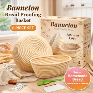 Sourdough Bread Baking Supplies Kit - Danish Dough Whisk, Bread Lame, Proofing Baskets 10 inch Round & 9 Oval, Dough Scrapers, Cooking Brush, Basket Liners Complete Sourdough Starter Bread Making Set