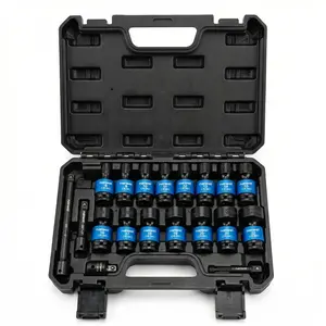 NANWEI 3/8" Drive Universal Impact Socket Set, 19 Pieces CR-MO Swivel Socket Set, Metric(8-22mm) Wobble Sockets 6 Point with Extension Bars, Adapter and Black Organizer