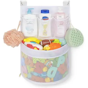 Bath Toy Organizer, quick drying， and mould proof, Multiple-Suspension Bath Toy Holder, Large Capacity Multi Use Bathtub Toy Storage Bag（1 Large, White）
