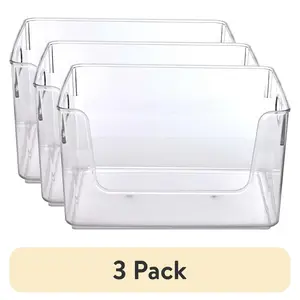 (3 pack)Clear Glossy Plastic Open Front Organizer Bin , Single Size Organizer Bin, Adult Size