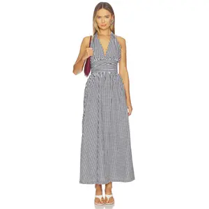 FAITHFULL THE BRAND Lido Maxi Dress in Black Textured Gingham