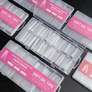 Half Cover Coffin Long Fake Nails - Coffin Shaped Ballerina Nails Tips 240pcs Full Cover False Nail Artificial Nails with Case for Nail Salons and DIY Nail Art, 12 Sizes