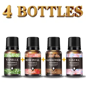 4 pcs (vanilla + rose + sandalwood + Sakura) Aromatherapy Essential Oils Set,10ML Liquid Fragrance for Diffusers & Car Air Freshener