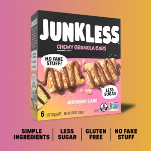 JUNKLESS Chewy Granola Bars Birthday Cake Simple Ingredients Less Sugar Gluten Free No Fake Stuff