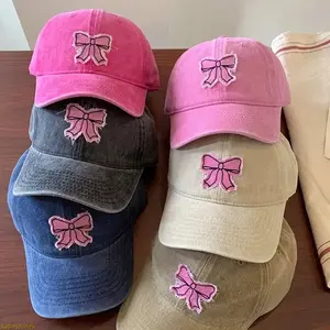 Women's Embroidered Sweet Bow Cotton Baseball Cap - Hats for Women, 2026 Trendy, Adjustable, Plain, Unisex, Ideal for Casual Sun Protection During Spring-Autumn Sports & Outdoor Activities