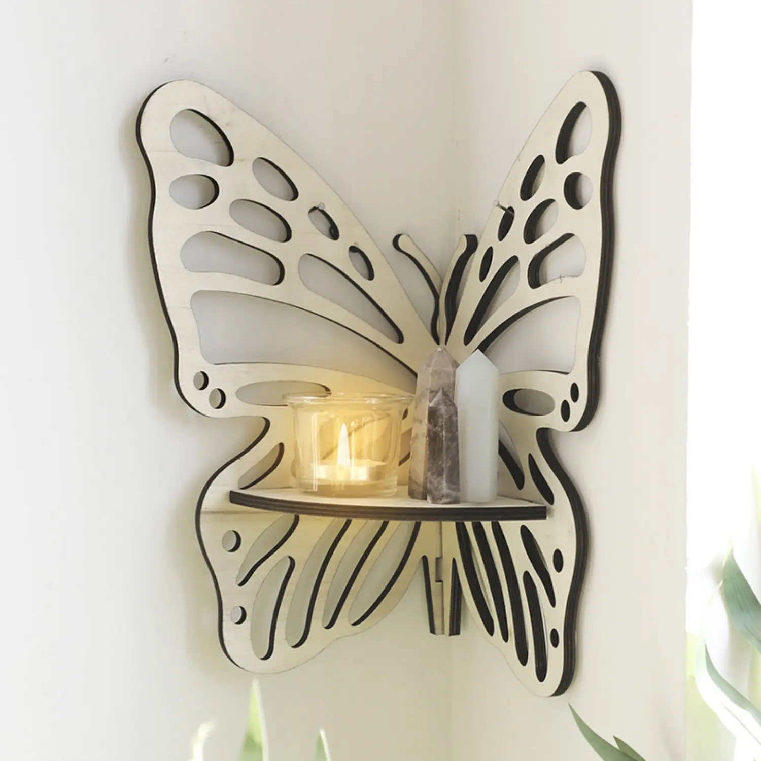 Wooden Craft Butterfly Hollow Crystal Floating Shelf - Space-Saving Mounted Wall Organizer Shelf, Simple Living Room Decoration for Sports & Outdoor Accessories Storage, Shelves