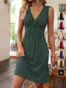FLASH Mini Dress Twist Front Sleeveless Beach Vacation Summer Outfit