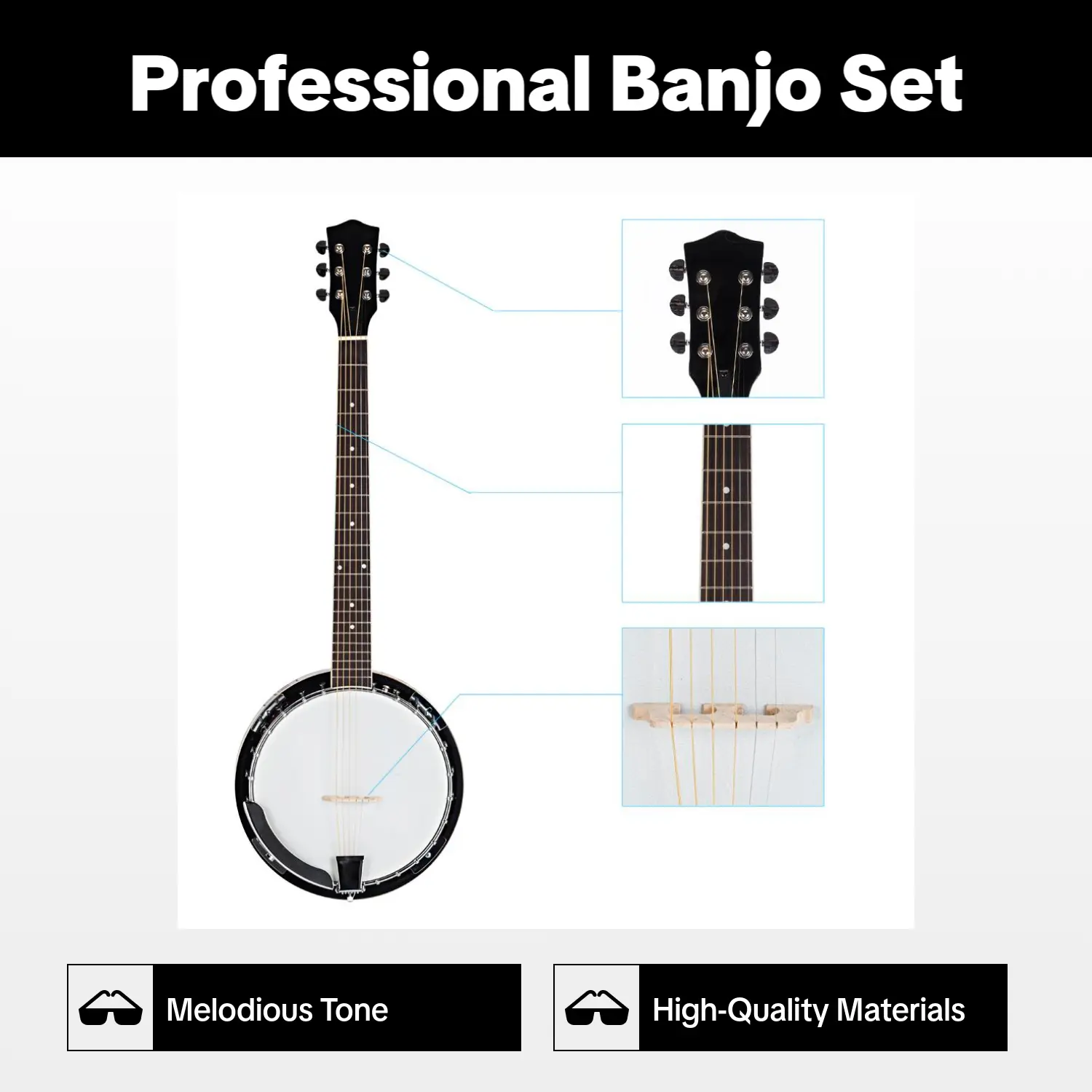 Professional 6-String Banjo with Sapelli Notopleura Wood Body and Alloy Components, Top-Grade Exquisite String Instrument for Musical Hobbies