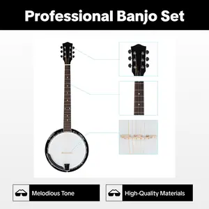 6-String Sapelli Notopleura Wood Alloy Banjo, Top-Grade Exquisite Professional String Instrument for Musical Hobbies