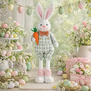 Adjustable Easter Bunny  Plush with Carrot - 16.1" to 21.7" Extendable Plush  Decor, Spring  Easter Decoration Tall Standing Bunny Decor, for , Shelf & Holiday Display