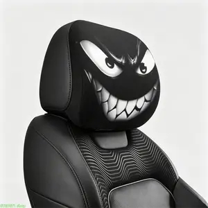 2 PCS Gothic Style Evil Grinning Face Print Car Headrest Covers, Universal Elastic Soft Headrest Protector, Spooky Monster Teeth Pattern Auto Seat Head Rest Covers for SUV, Truck, Sedan, Car Interior Accessories