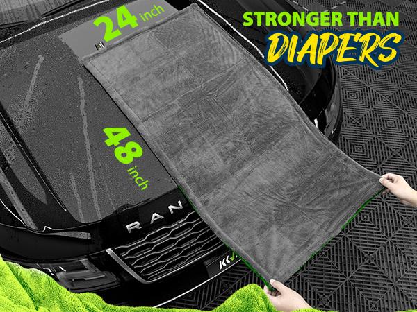KKV Full-sized Drying Towel, 48x24“ Dual Sided Microfiber Car Cleaning Towel with Twisting Yarn Technique for SUVs, 1400GSM Super Absorbent, Scratch-free, Quick-dry, Machine Washable