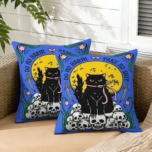Sweet Cool Black Cat Skull Pillow Cover, Dark Gothic + American Retro Style, With High Color Saturation, Suitable For Bedroom, Homestay And Themed Room, And Can Be Given As A Gift To Friends Who Love Retro Art.