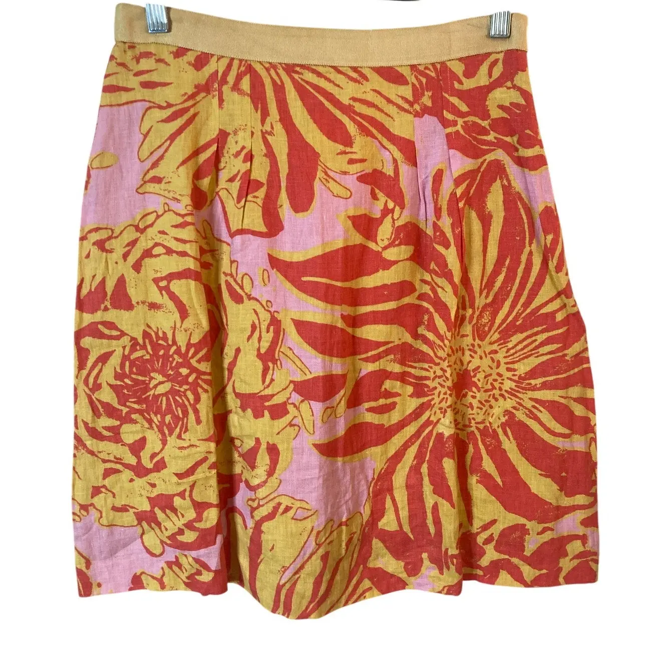 Edme Esyllte Anthropologie Skirt Womens 0 Linen Floral Yellow Pink A Line