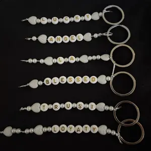Good Luck Keychain - Beaded Design with Words LUCKY, ANGEL, LAD, BLESSED, TRUST, LOYALTY