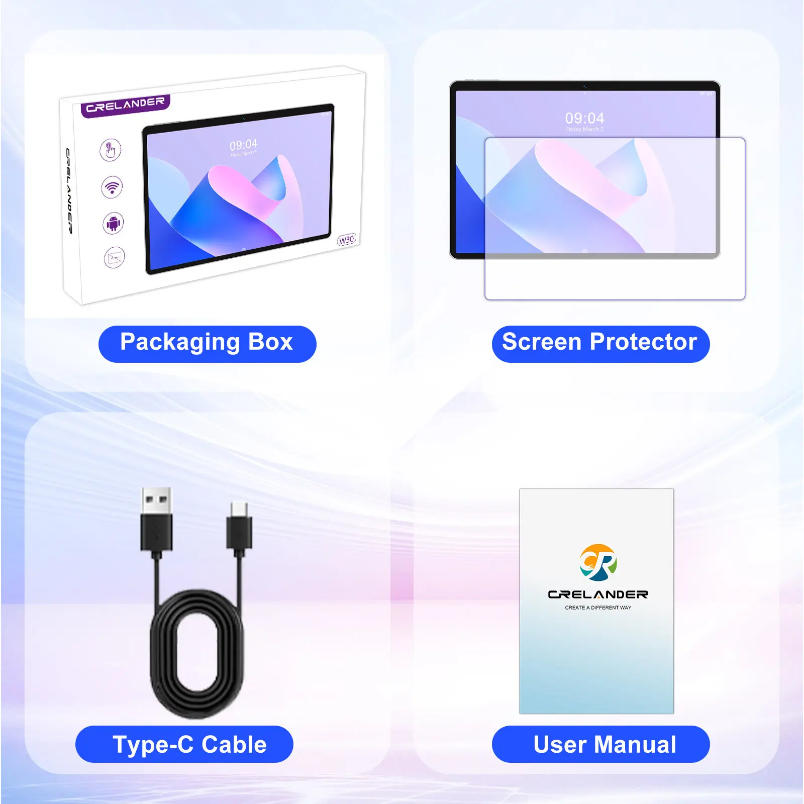 Crelander W30 10.1 Inch Android 15 Tablet PC 12GB+128GB 13MP