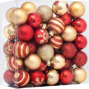 Christmas 50 Ball Set 4CM Plastic Ornaments Red Gold Tree Decoration Electroplated PVC Box 100 Balls