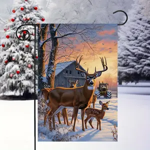 12x18 in Double-Sided Linen Garden Flag with Elk & Deer Design, Winter Christmas Farmhouse Outdoor Garden Decorations, Home Decor (Stand Not Included)