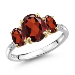 Gem Stone King 925 Silver and 10K Yellow Gold Red Garnet and Lab Grown Diamond Engagement Ring For Women | 3.33 Cttw | Oval 9X7MM | January Birthstone