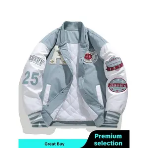 Men's Colorblock Letter & Figure Embroidery Baseball Collar Jacket, Regular Fit Casual Long Sleeve Button Front Outerwear for Fall & Winter, Men's Clothing, Men's Clothes for Daily Wear Menswear Coats Tops Gamis Embroidered Hoodie Tights