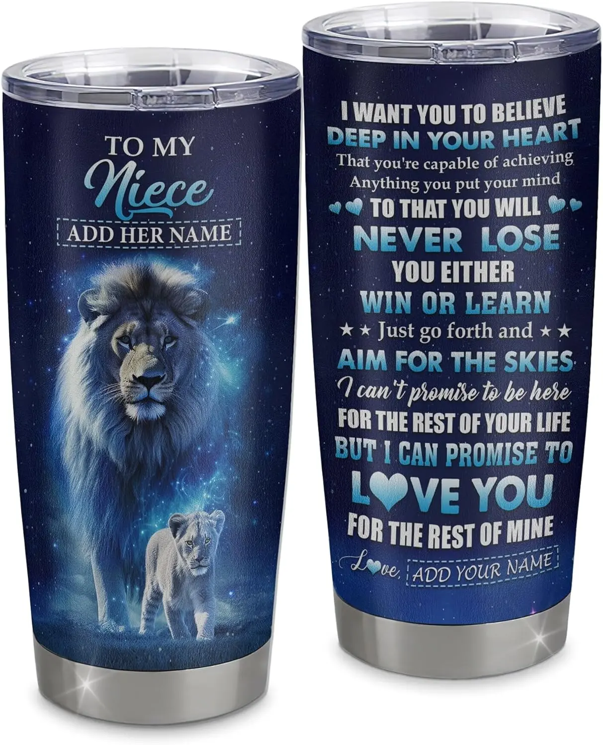 Personalized Christmas Travel Mug 20oz Curved Tumbler To My Niece From Uncle Lion Design Insulated Stainless Steel Cup for Birthdays Graduations