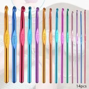 Random Color Aluminum Crochet Hook Set, 14pcs/set Colorful Crochet Needle, DIY Knitting Tool, Crochet Tools, Handmade Crochet Supplies for Home Use, Crochet Set Kit