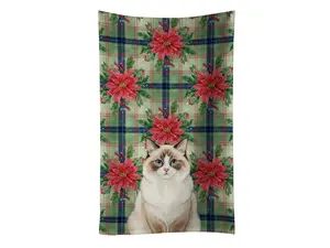 Carolines Treasures FNT1314KTWL Cotton Christmas Kitchen Towel, 25x15in Cozy Artwork Towel with Flower-Adorned Ragdoll Bicolor Cat & Poinsettias