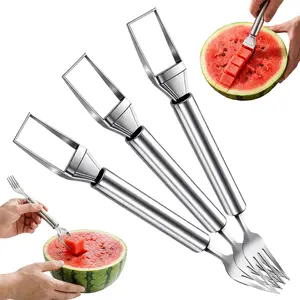 Stainless Steel Watermelon Fork Cutter 2-in-1 Portable Fruit Cutting Tool for Home Parties Picnics Kitchen Utensils Gadgets Tableware Cutlery