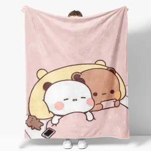 Cartoon Print Bubu Dudu Flannel Throw Blanket, Soft Warm Polyester Fiber Animal Theme Cover, Contemporary Look for Kids and Sofa Decoration