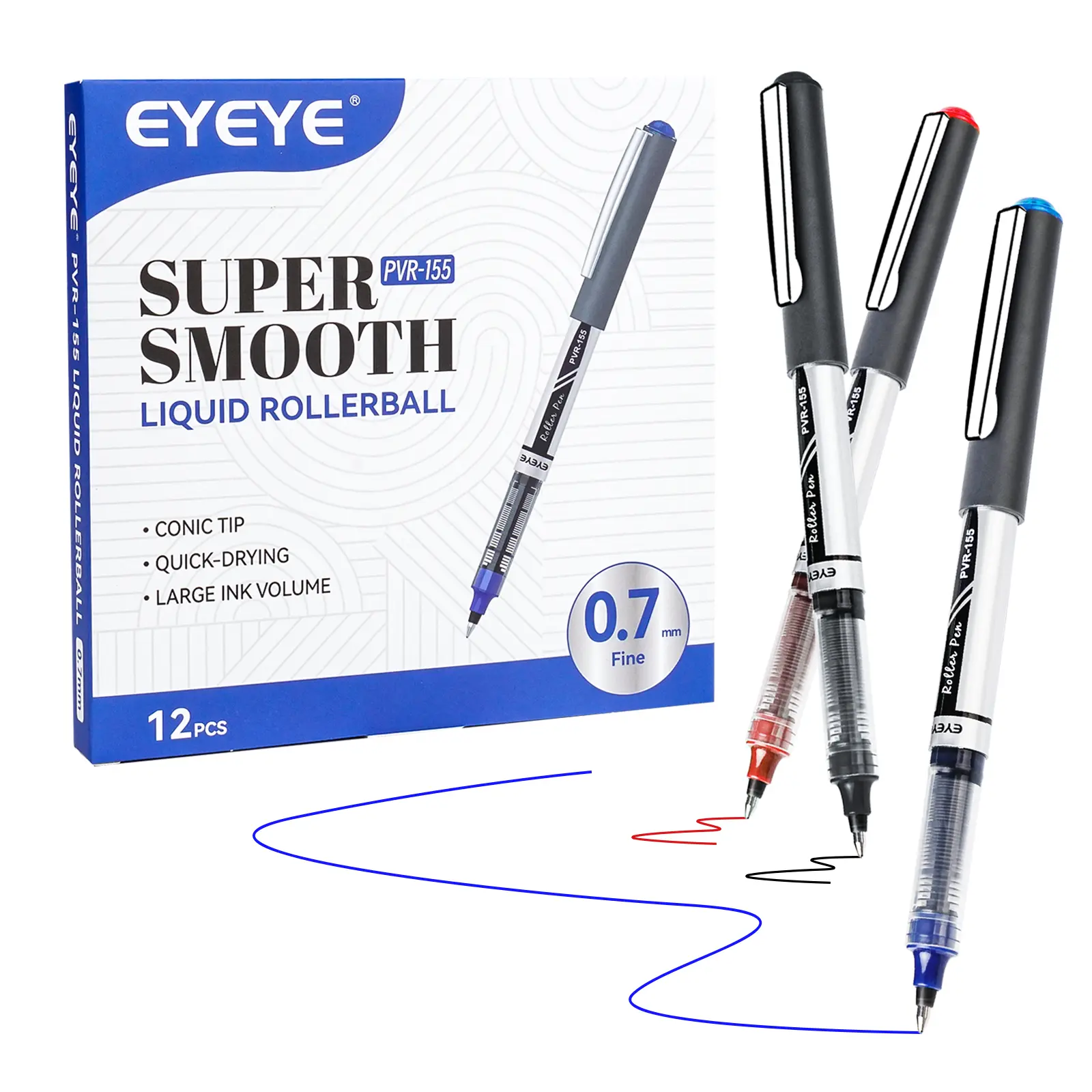 EYEYE PVR155 Quick-Drying Rollerball Pen 12Pack Multi Purpose Pens, 0.5mm, 0.7mm, 1.0mm Black Ink, Smooth Writing, Comfortable Grip, Office & School Supplies, Gifting Option for Parents,summerwins, Dealsforyou