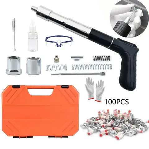 Manual Mini Steel Nail Gun 5 Gears Power Adjustable Wall Nail Guns for Ceiling，Manual Steel Nails Gun Tool, Concrete Nail Gun, Mini Portable Nail Shooting Machine with 100 Nails (Nail Gun Set), dealsforyoudays
