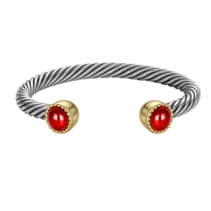Mytys Two-tone Red Agate Round Opening Adjustable Size Button Bracelet Fashion Anklet Jewelry Women Gift