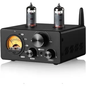 T9 200W  Amplifier HiFi Digital Class D Power Amp 2.0/2.1  Vacuum Tube DAC Amp with VU Meter & Bass Treble  Coaxial Optical PC-USB inputs