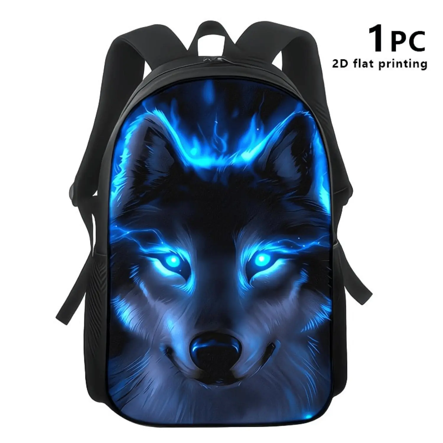1pc Wolf Print Backpack, Pouch Suitable for Commuting, School, Outdoor - Blue Flame Wolf Design, Machine Washable Style Bag with Wolf-Themed for Daily Use (No Maintenance Required), 2D Flat