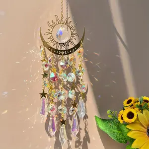 Boho Style Sun Catcher, Star & Moon Design Hanging Decor, Home Decor Ornaments, Hanging Ornament for Home Decor, Room Decor, Home Decor, Gift for Family, Hangable Wall Art Decoration