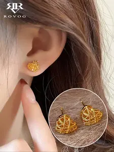 Elegant Heart-Shaped Copper Stud Earrings for Women, Lightweight Fashion Jewelry for Daily Wear & Parties, Simple Design with Airy Texture