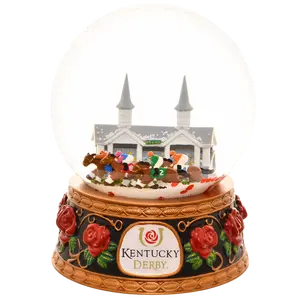 Tree Buddees x Kentucky Derby Snow Globe with Snow & Rose Petals Officially Licensed Collectible 6 Inches Tall Resin Base Hand Painted Horses Jockeys Crystal Clear Glass Globe