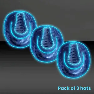LED Flashing Neon EL Wire Sequin Cowboy Party Hat - Pack of 3 Hats