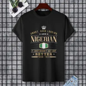 Nigeria Flag Souvenirs for Nigerians Men & Women T-Shirt, 100% Cotton, Single Side Printed, Black Short Sleeve T-shirt, Gift for Family Friends, S-XXXL, 1 pc, Fabric Weight 180g